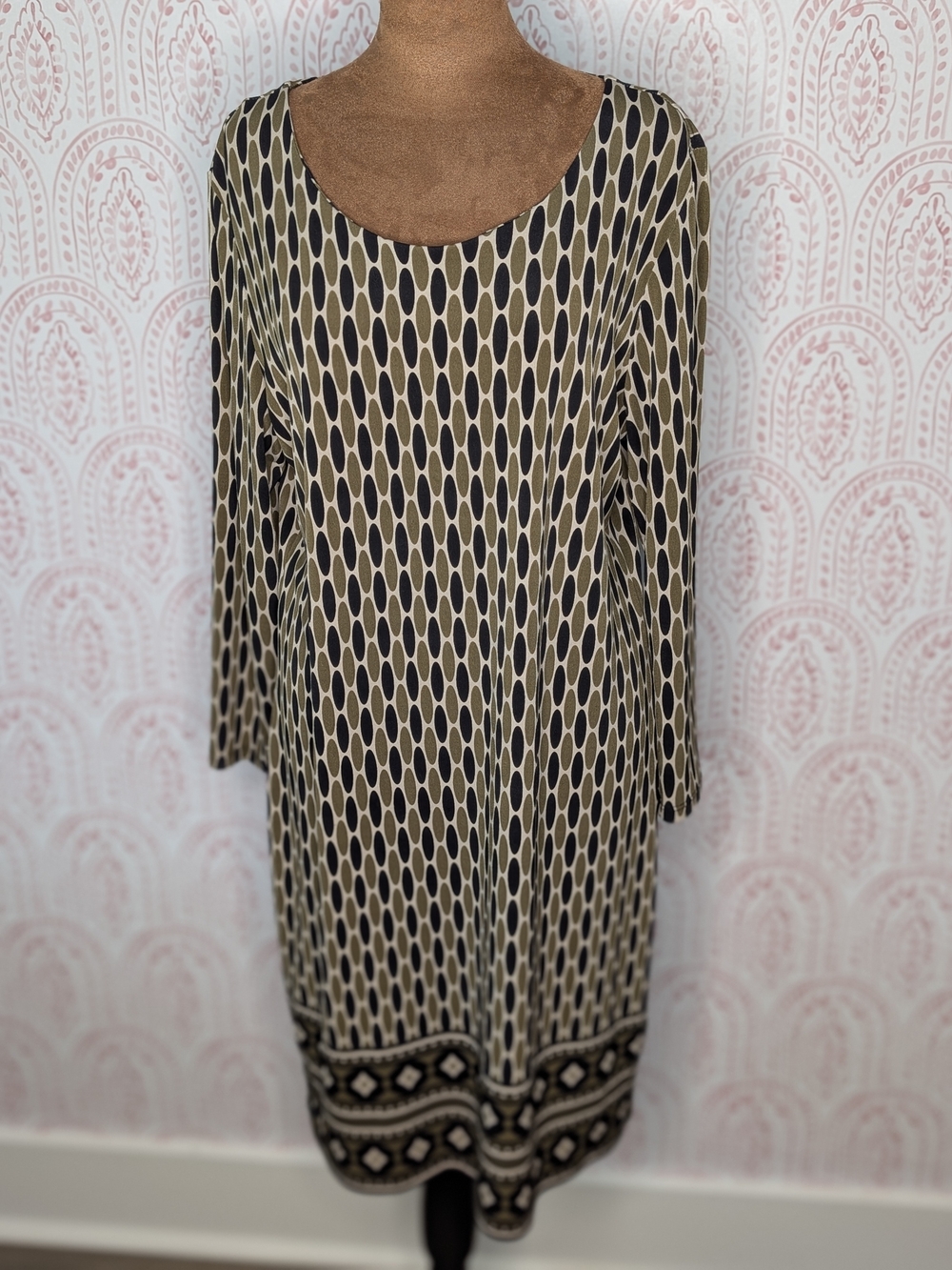 Michael Kors Black and Tan Geometric Scoop-Neck Tunic